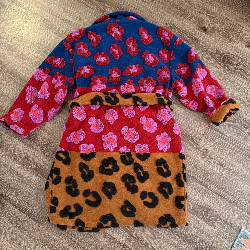 Farm Rio Mixed Leopards Fleece Belted Coat Jacket New - Picture 6 of 7